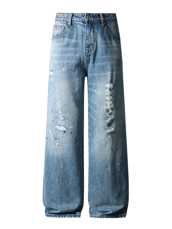 LIGHT WASH DISTRESSED BAGGY DENIM