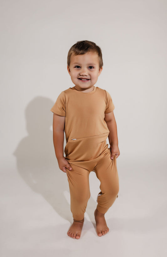 Camel Bamboo Lyocell Romper with G-Tube Access