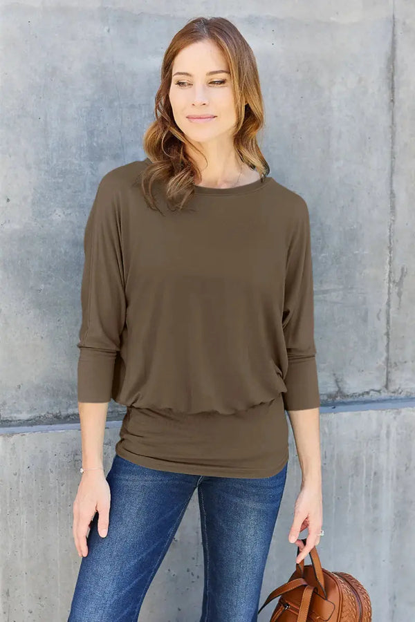 Trendsi Basic Bae Full Size Round Neck Batwing Sleeve Top