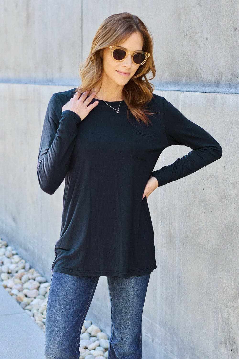 Trendsi TIKTOK - Luxe long sleeve top with pockets