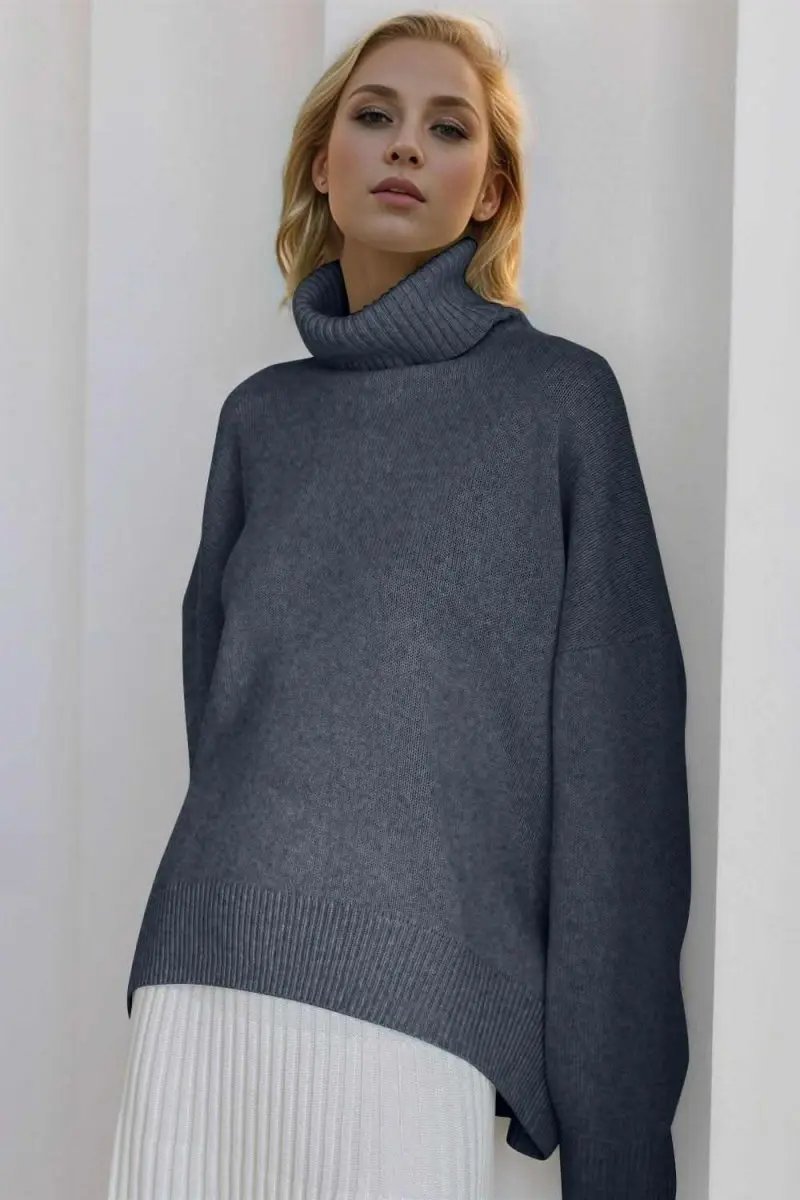 Trendsi Basic Bae Turtleneck Dropped Shoulder Long Sleeve