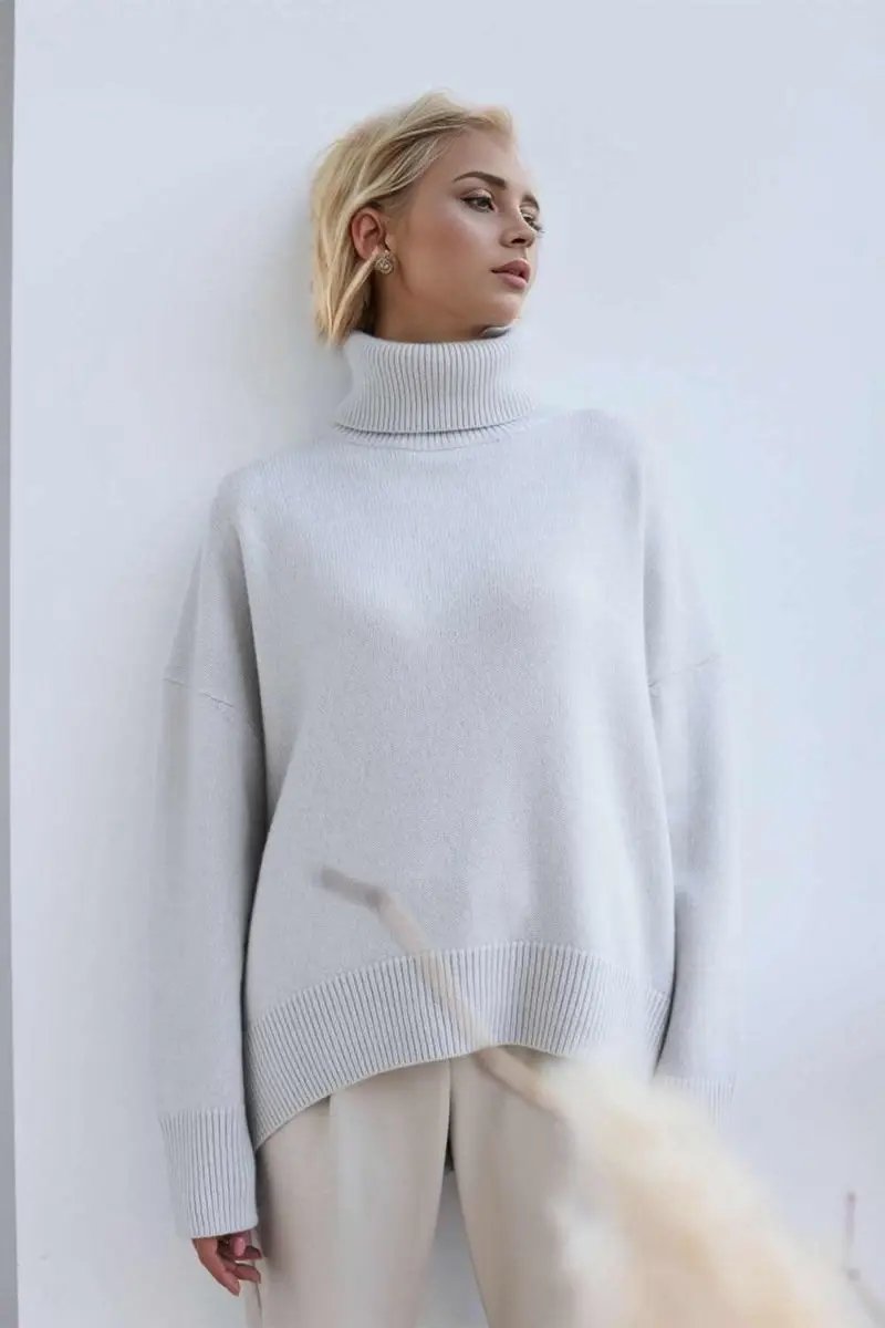 Trendsi Basic Bae Turtleneck Dropped Shoulder Long Sleeve
