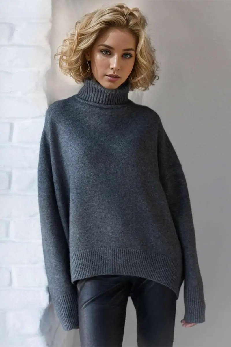 Trendsi Basic Bae Turtleneck Dropped Shoulder Long Sleeve