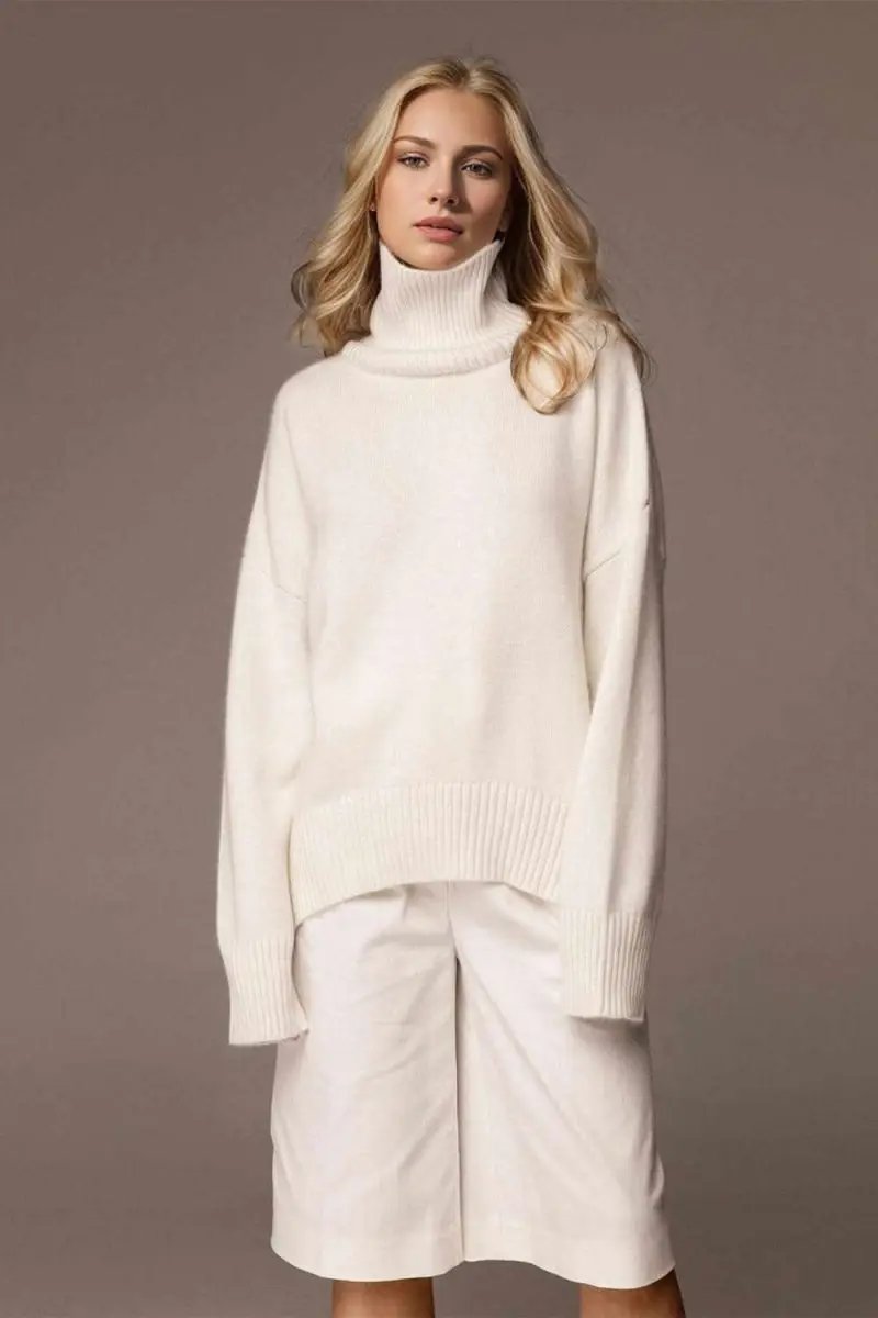 Trendsi Basic Bae Turtleneck Dropped Shoulder Long Sleeve