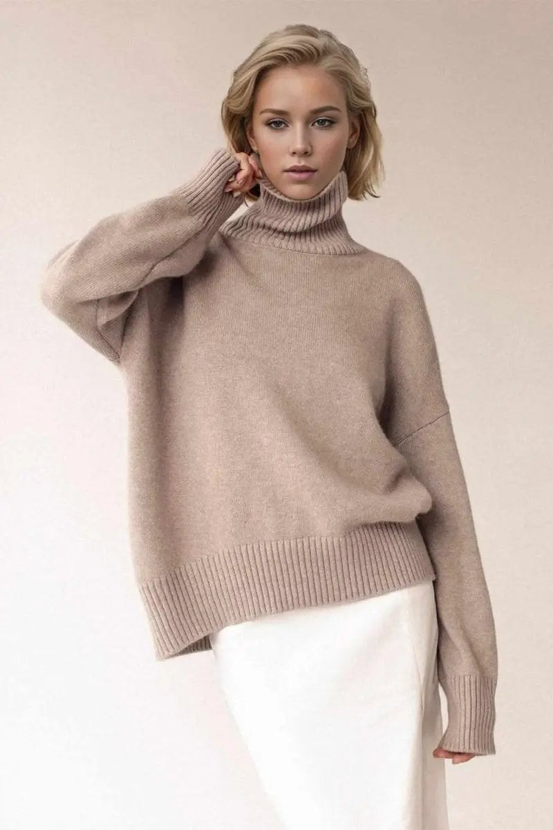 Trendsi Basic Bae Turtleneck Dropped Shoulder Long Sleeve