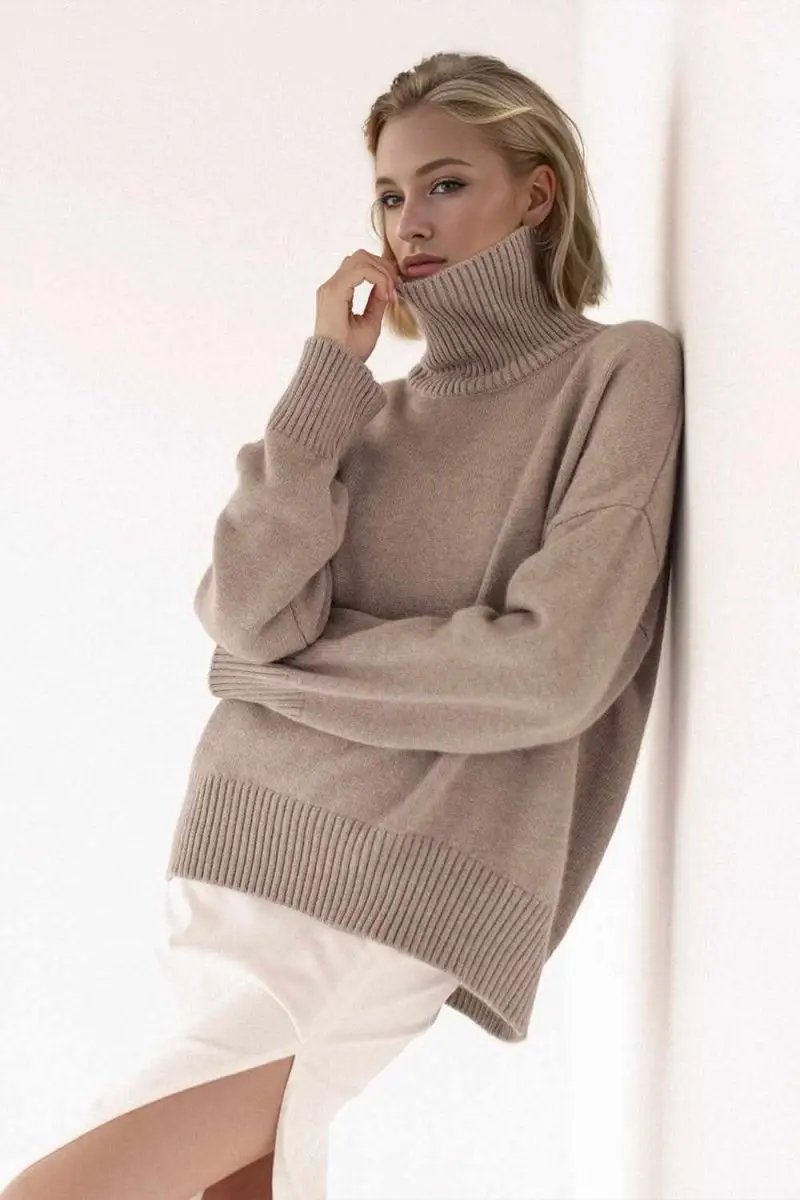 Trendsi Basic Bae Turtleneck Dropped Shoulder Long Sleeve
