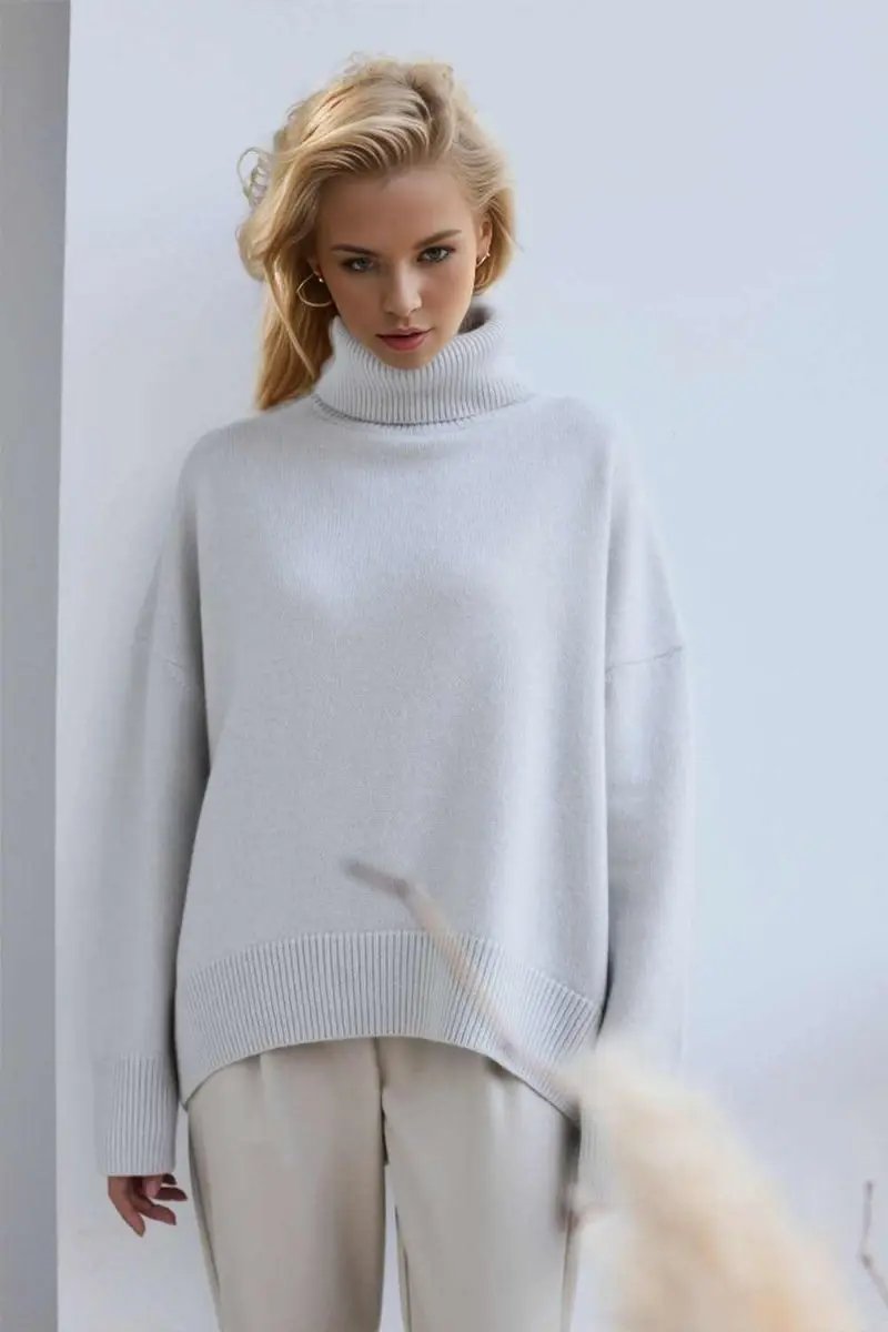 Trendsi Basic Bae Turtleneck Dropped Shoulder Long Sleeve