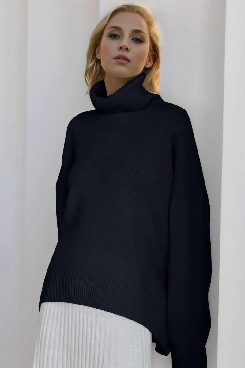 Trendsi Basic Bae Turtleneck Dropped Shoulder Long Sleeve