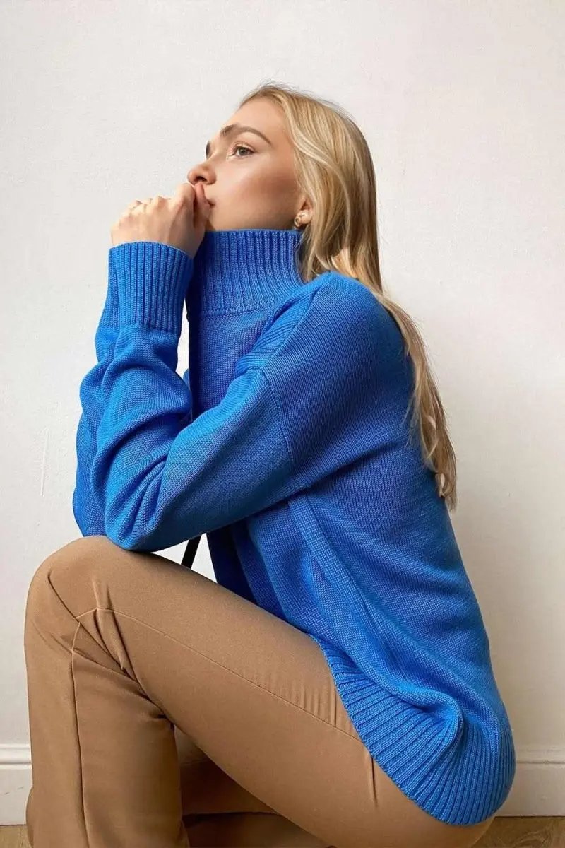Trendsi Basic Bae Turtleneck Dropped Shoulder Long Sleeve