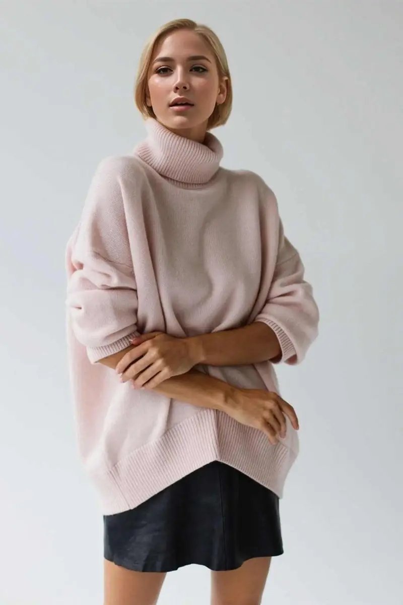 Trendsi Basic Bae Turtleneck Dropped Shoulder Long Sleeve