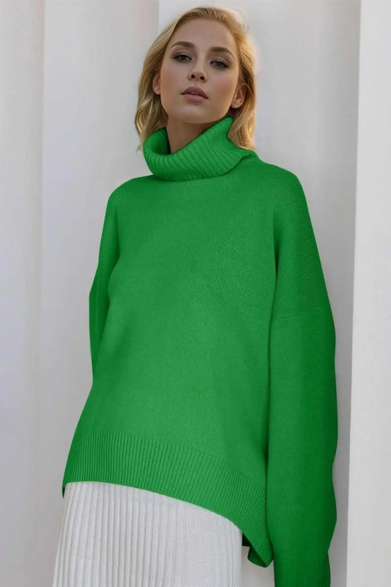 Trendsi Basic Bae Turtleneck Dropped Shoulder Long Sleeve