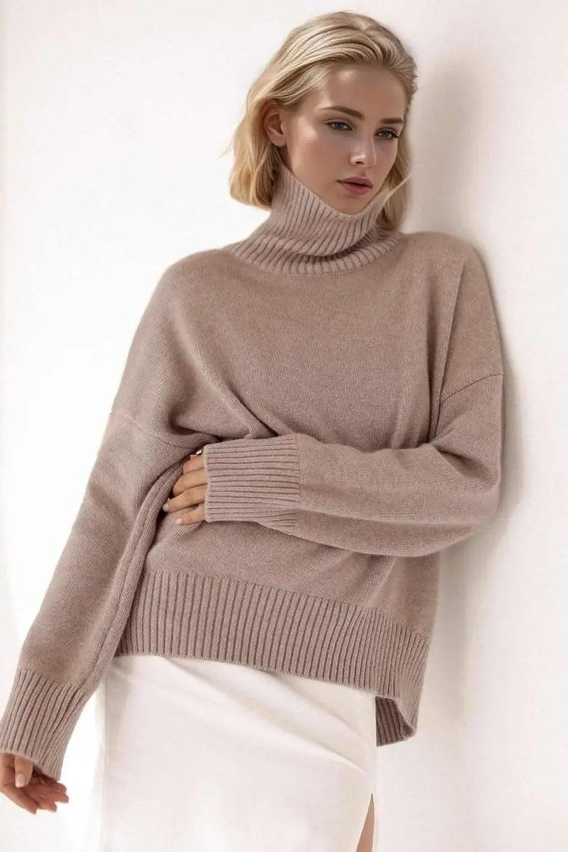 Trendsi Basic Bae Turtleneck Dropped Shoulder Long Sleeve