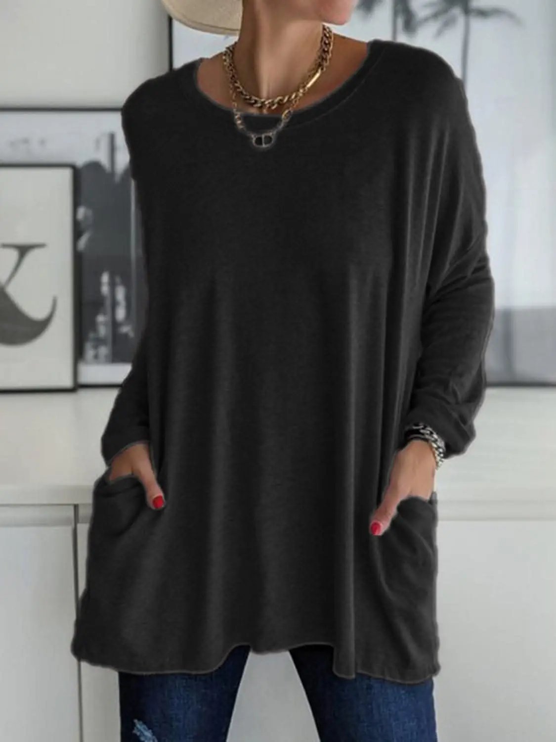 Trendsi Pocketed long sleeve tee - chic style