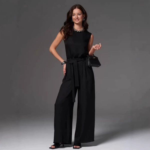 Sleeveless Cotton-Linen Wide-Leg Pants Set – 4 Colors, S–2XL