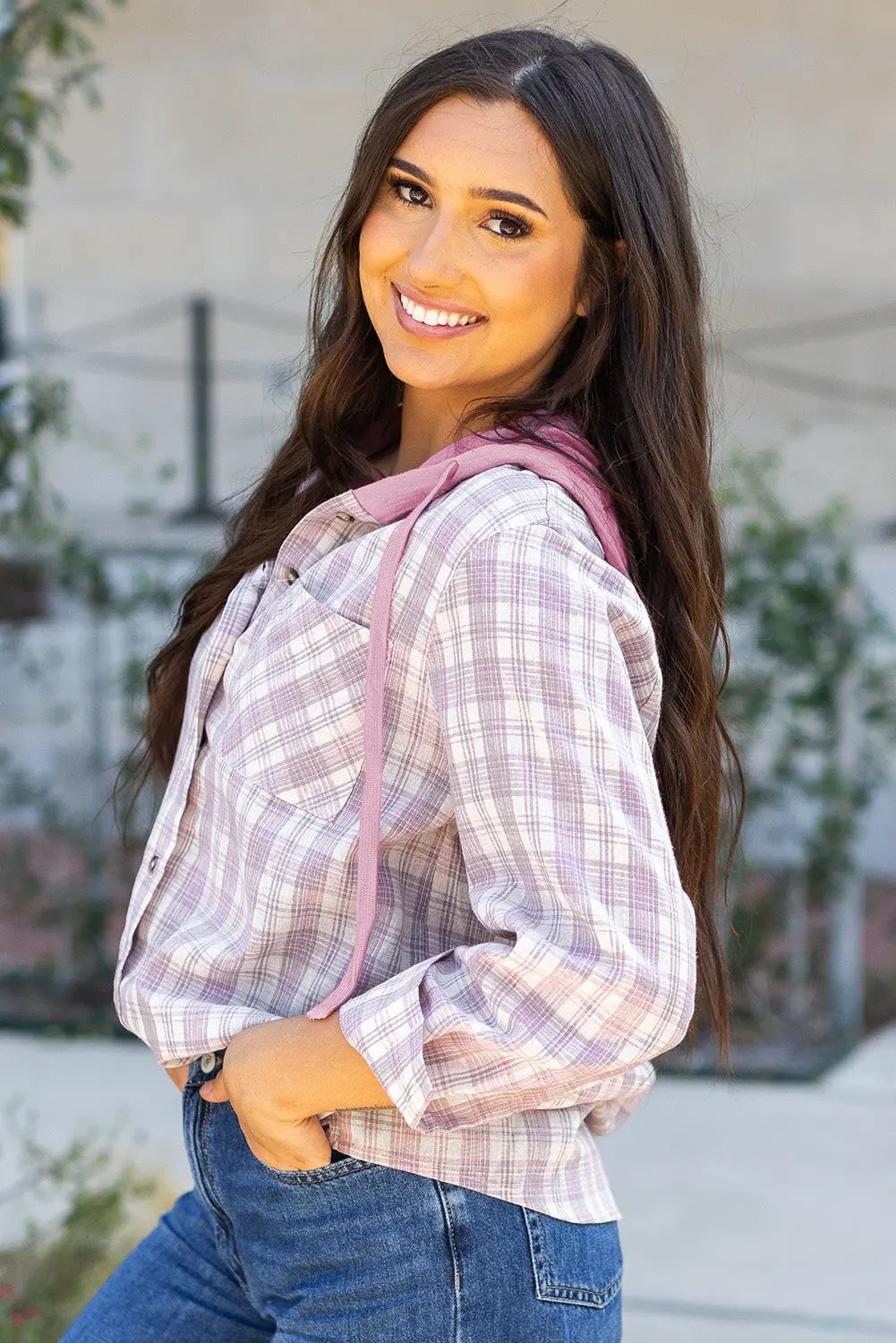 Women's Checkered Shacket - Soft & Hooded - Fall Layering Top