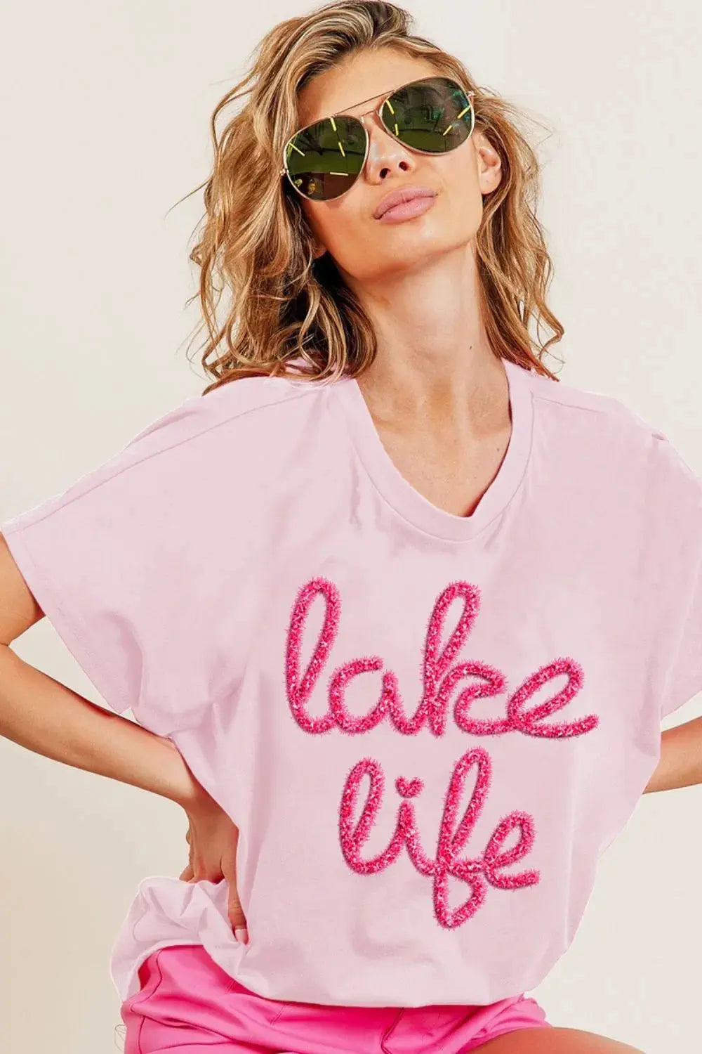 Women's Tee - Metallic Letter - Casual Short Sleeve