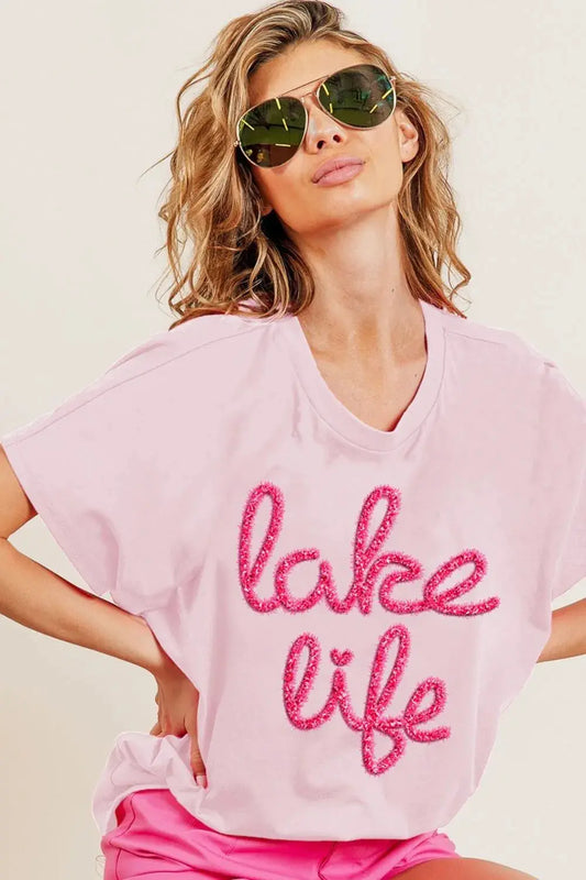 Women's Tee - Metallic Letter - Casual Short Sleeve
