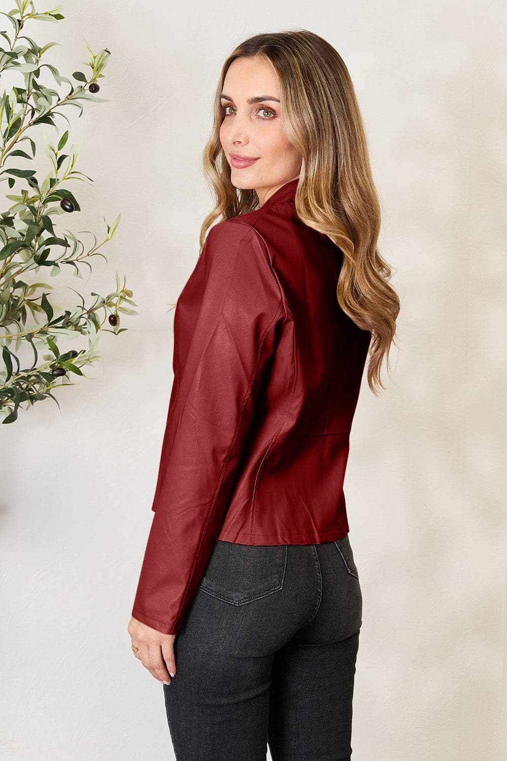 Trendsi Chic mock neck zip-up jacket