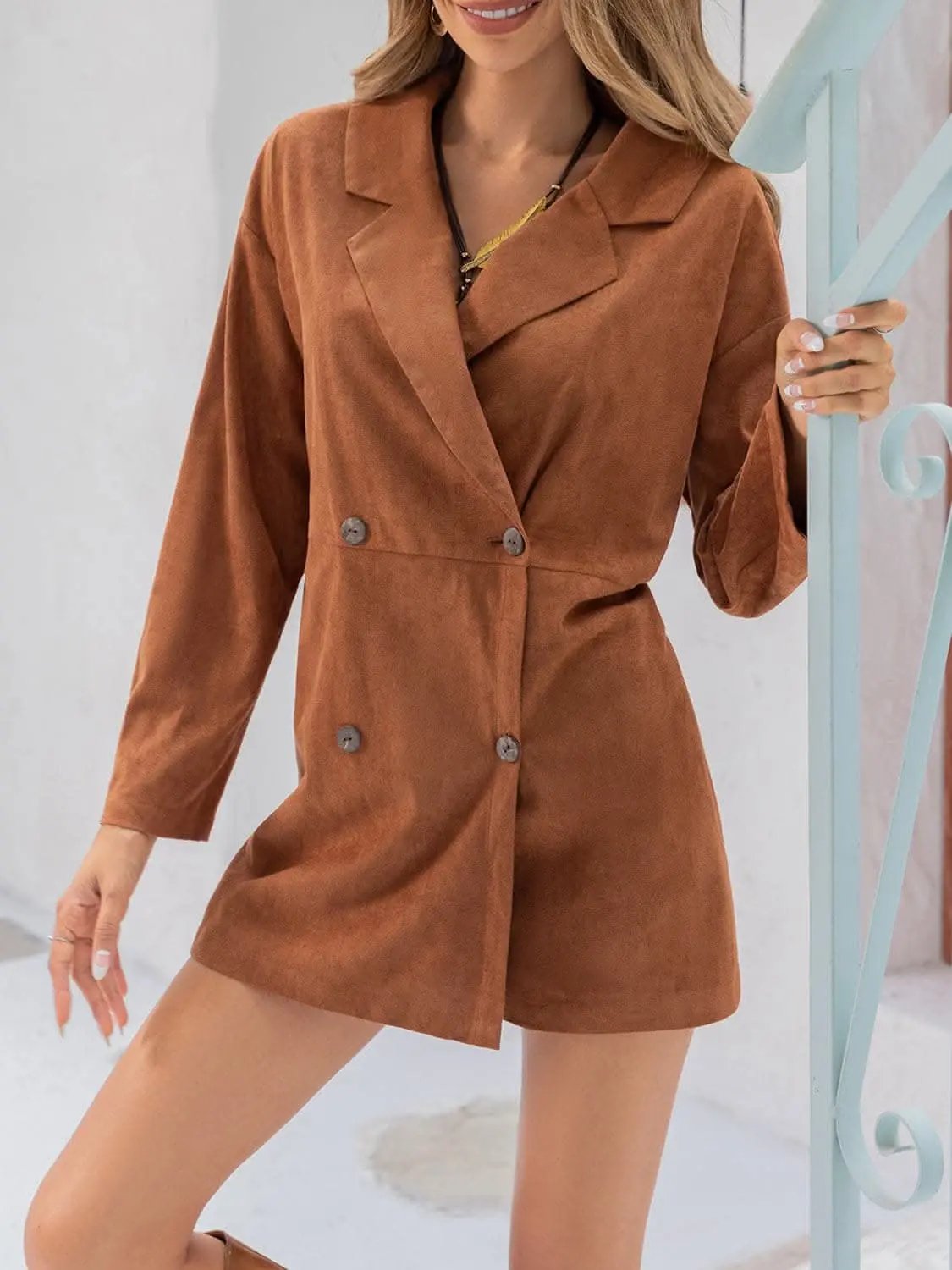 Trendsi Lapel collar long sleeve romper