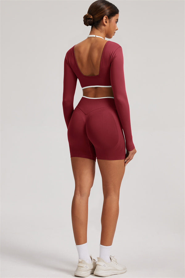 The Elevate Long Sleeve Crop top Shorts 2-Piece Set
