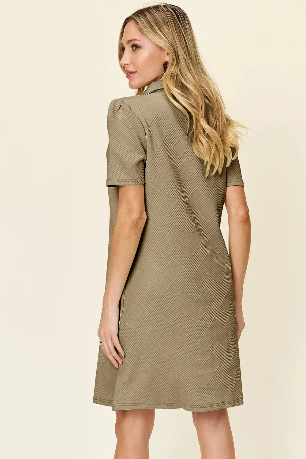 Double Take Textured Collared Short Sleeve Dress