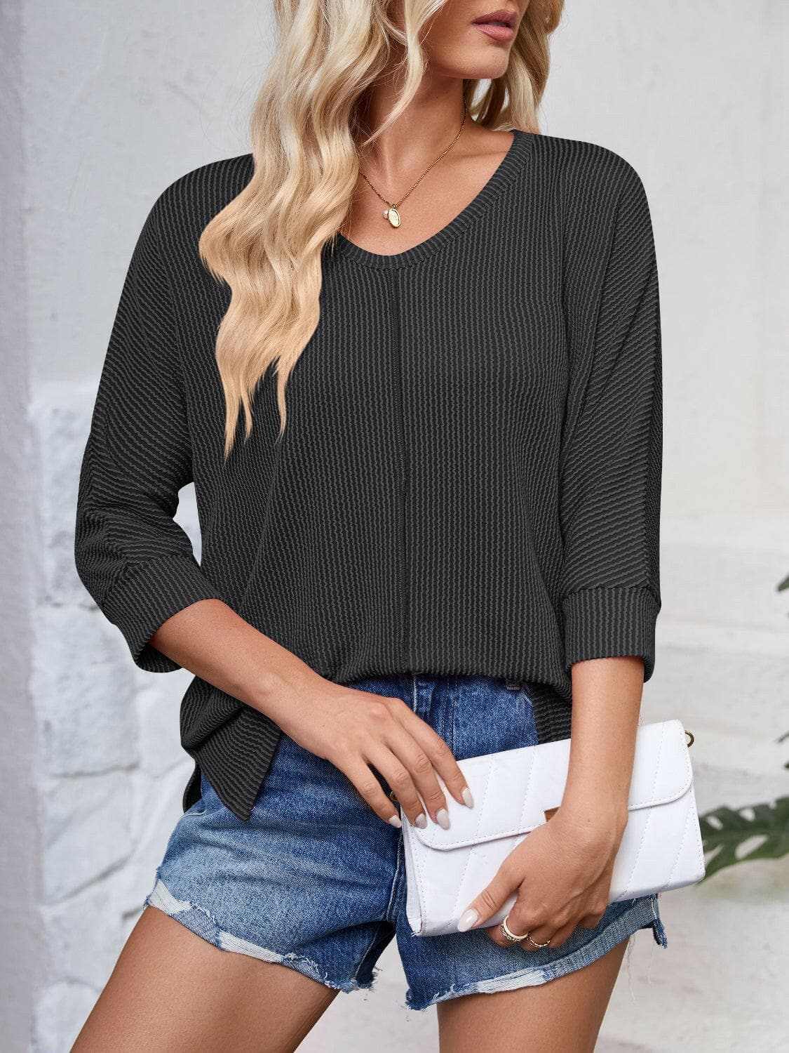 Trendsi just arrived - Textured 3/4 sleeve blouse