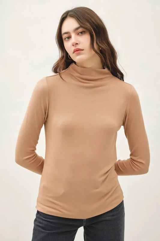 Trendsi Be Cool Mock Neck Long Sleeve T-Shirt for Women