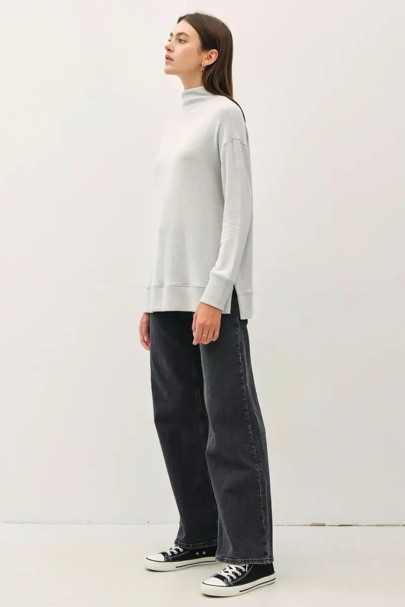 Trendsi Be Cool Side Slit Mock Neck Long Sleeve Tunic Top