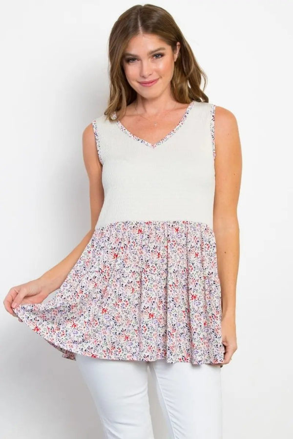 Trendsi Be Stage Full Size Smocked Printed Peplum Sleeveless