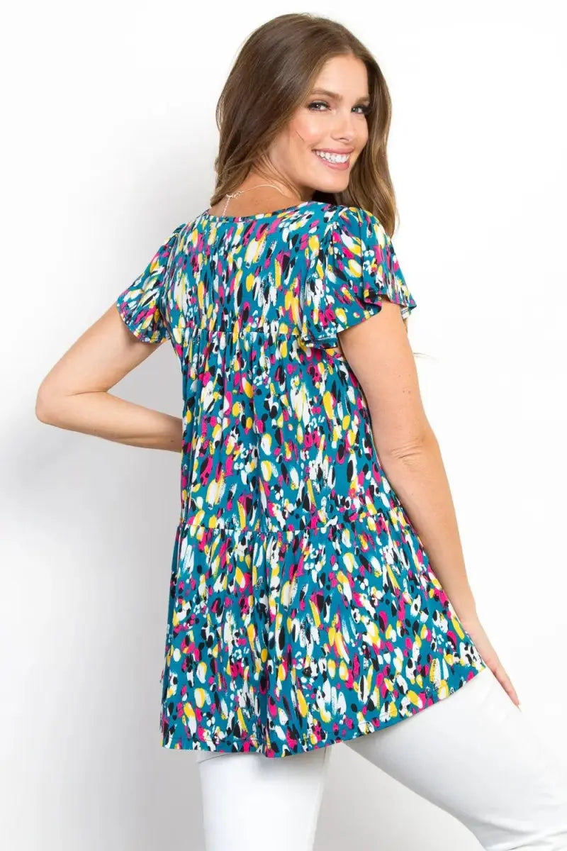 Trendsi Be Stage Printed Ruffle Sleeve Top for Trendy Style