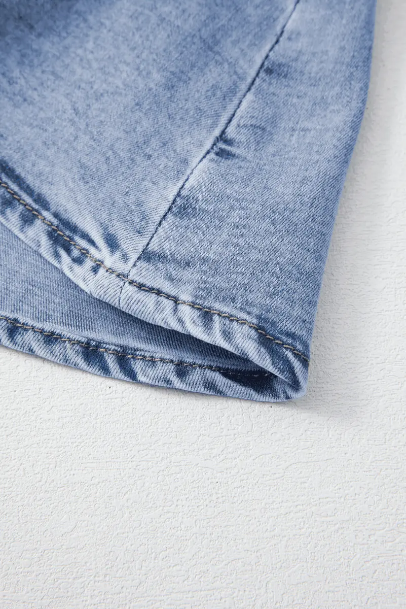 Love Salve  Beau Blue Ruffled Asymmetric Denim Mini Skirt