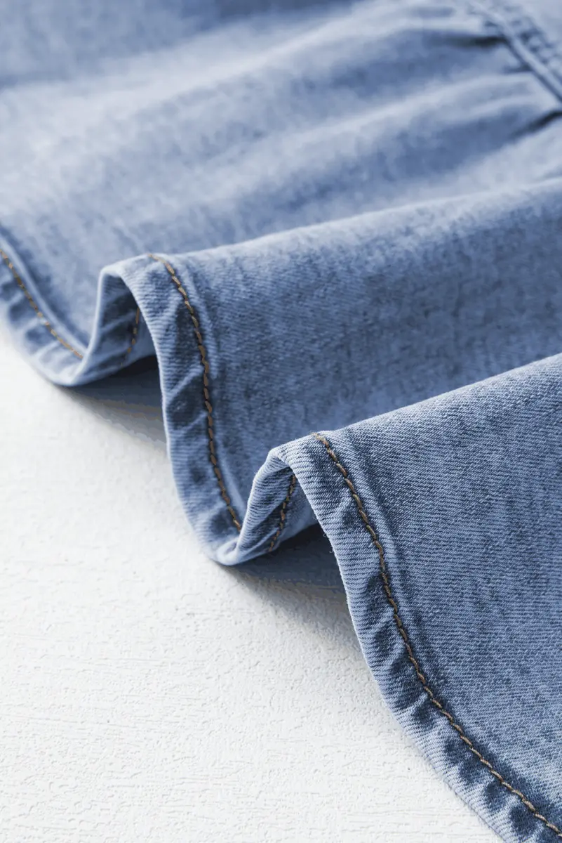 Love Salve  Beau Blue Ruffled Asymmetric Denim Mini Skirt