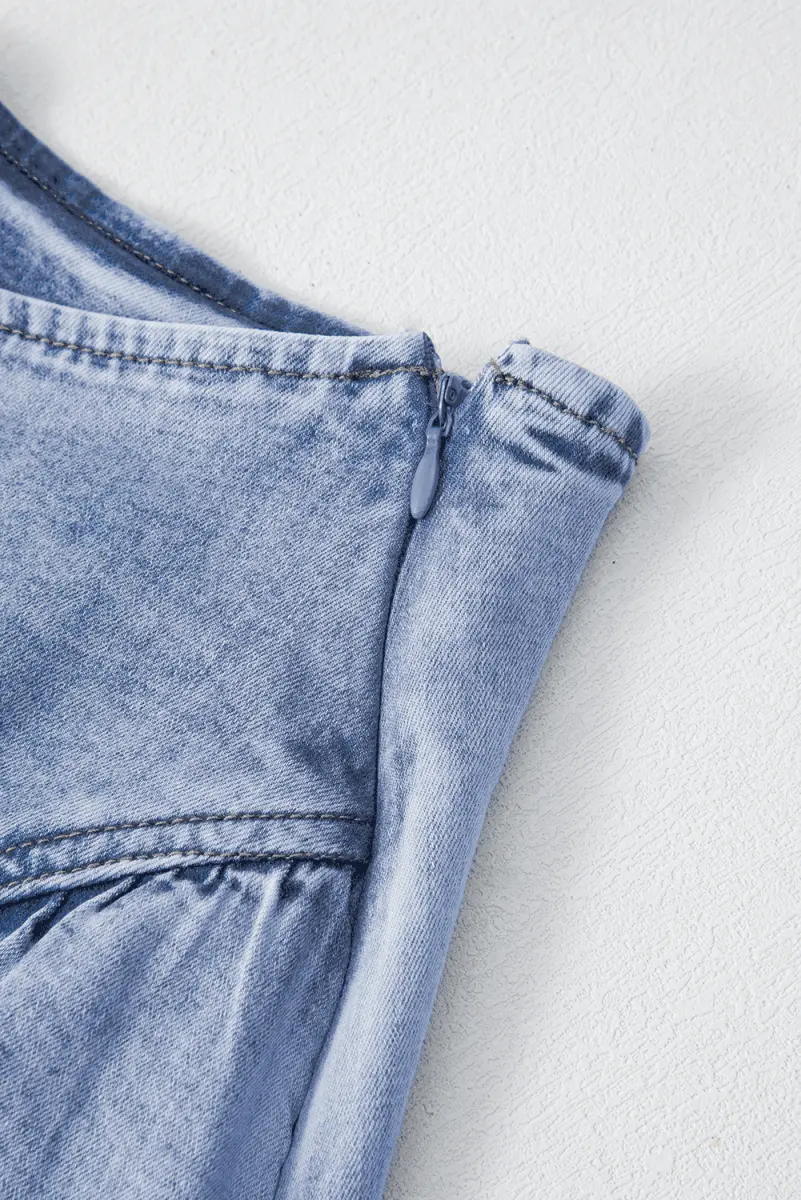 Love Salve  Beau Blue Ruffled Asymmetric Denim Mini Skirt