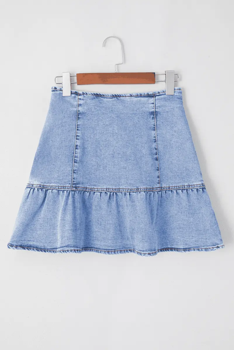 Love Salve  Beau Blue Ruffled Asymmetric Denim Mini Skirt