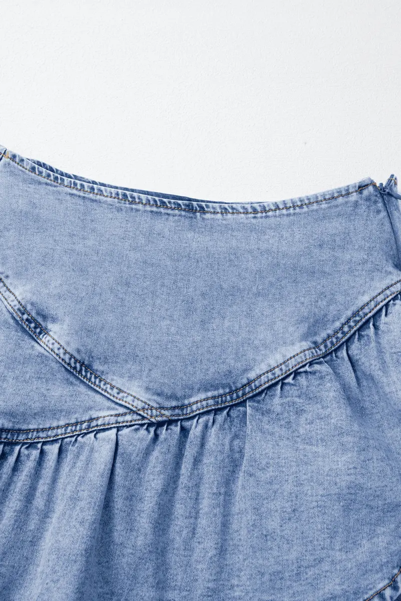 Love Salve  Beau Blue Ruffled Asymmetric Denim Mini Skirt
