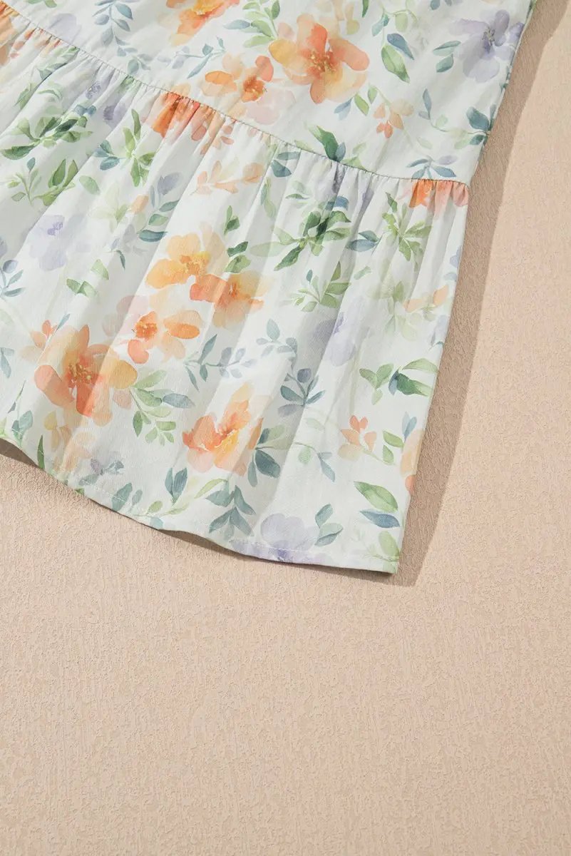 Love Salve  Beige Floral Print Shirred High Waist Puff