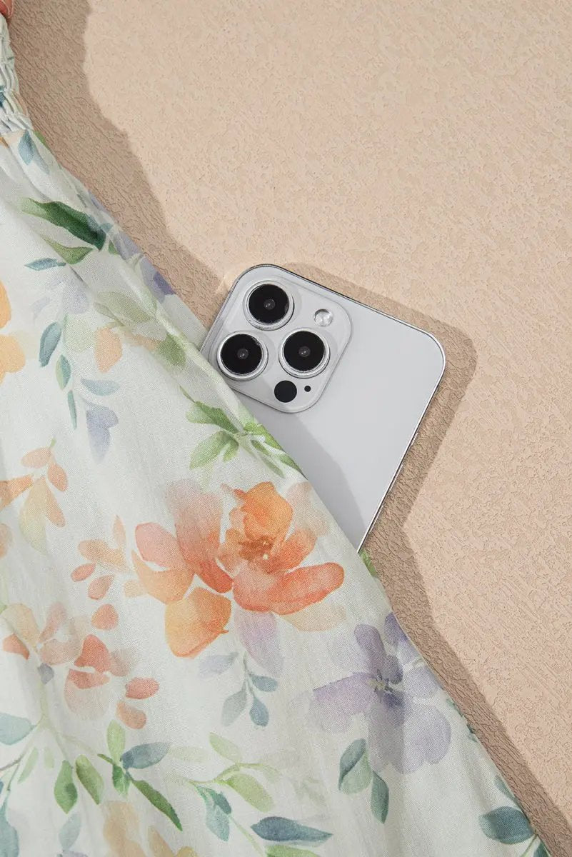 Love Salve  Beige Floral Print Shirred High Waist Puff