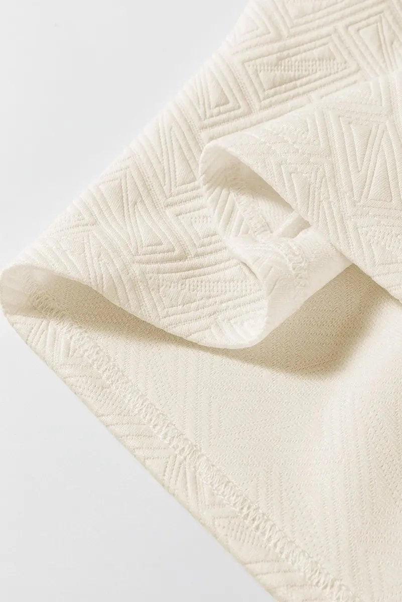 Love Salve Beige Striped Trim Top Women's Preppy Quarter Zip Short Sleeve - Summer Style