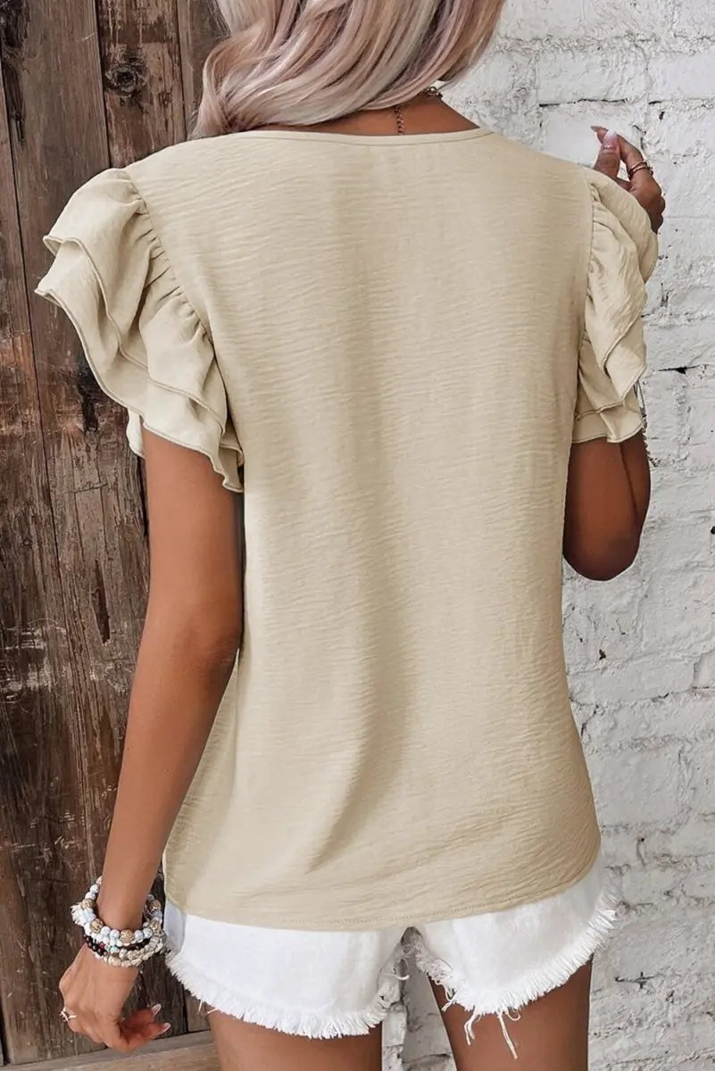 Love Salve Beige Blouse Women's Daily Wear Ruffle Sleeve Elegant Top