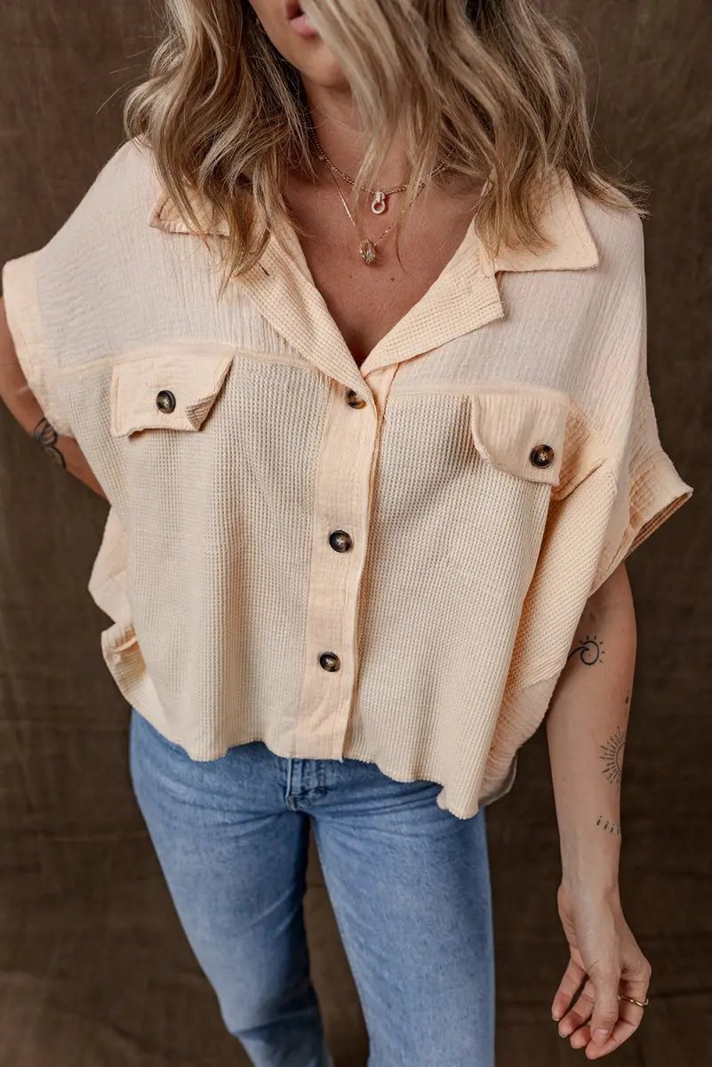 Women's Top - Batwing Sleeve Waffle Knit - Casual Summer Shirt
