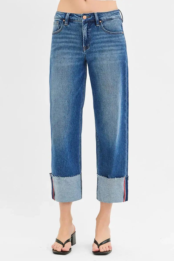 Plus Size Tummy Control Crop Wide Leg Jeans