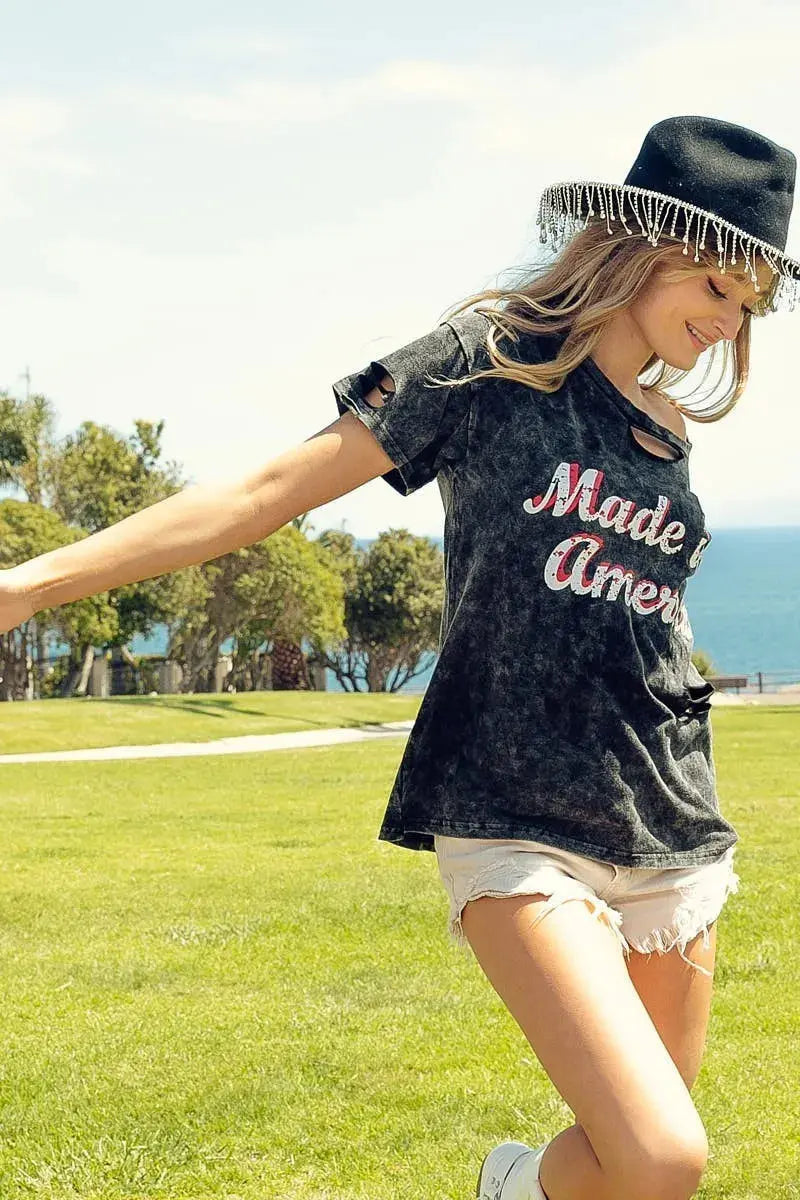 Graphic Tee - Soft Mineral Wash USA Made - America Print