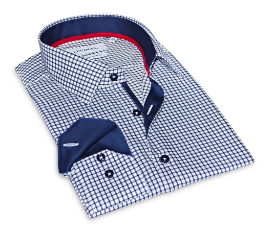 Michael Button-Up Shirt With Contrast Details // Navy Check // Contemporary Fit (Regular)