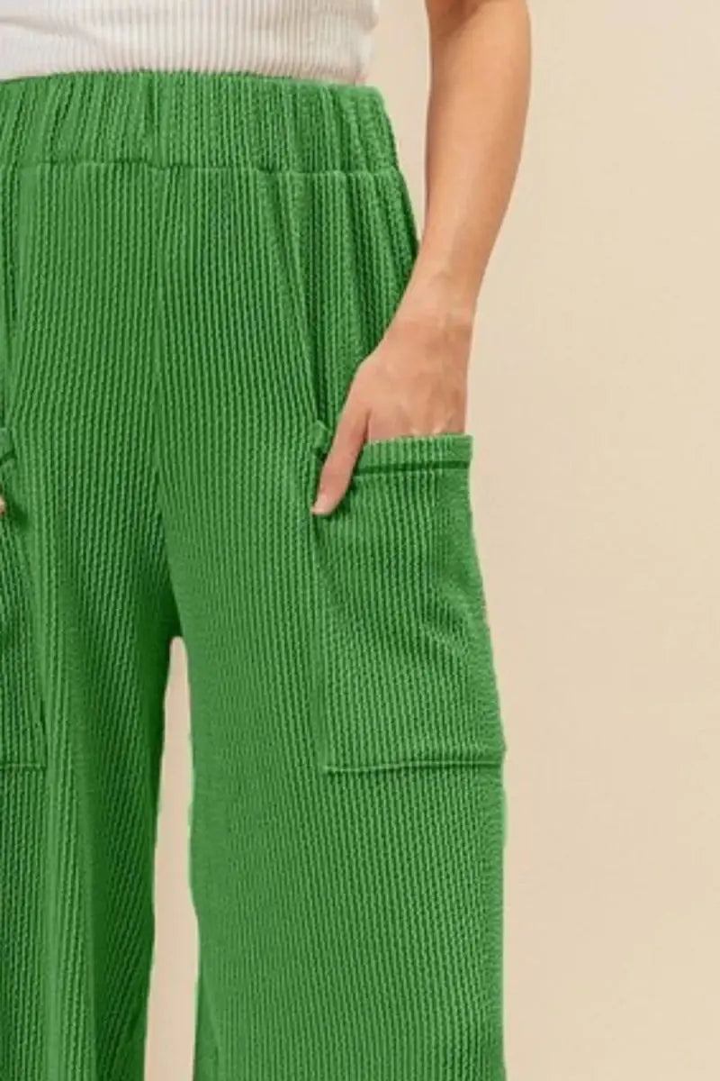Trendsi 2Tone Ribbed Pants Women's Casual Everyday Pants Side Pockets Soft