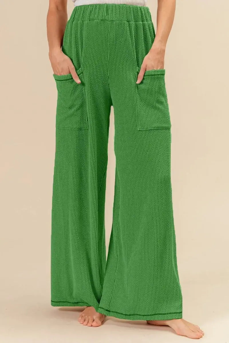 Trendsi 2Tone Ribbed Pants Women's Casual Everyday Pants Side Pockets Soft