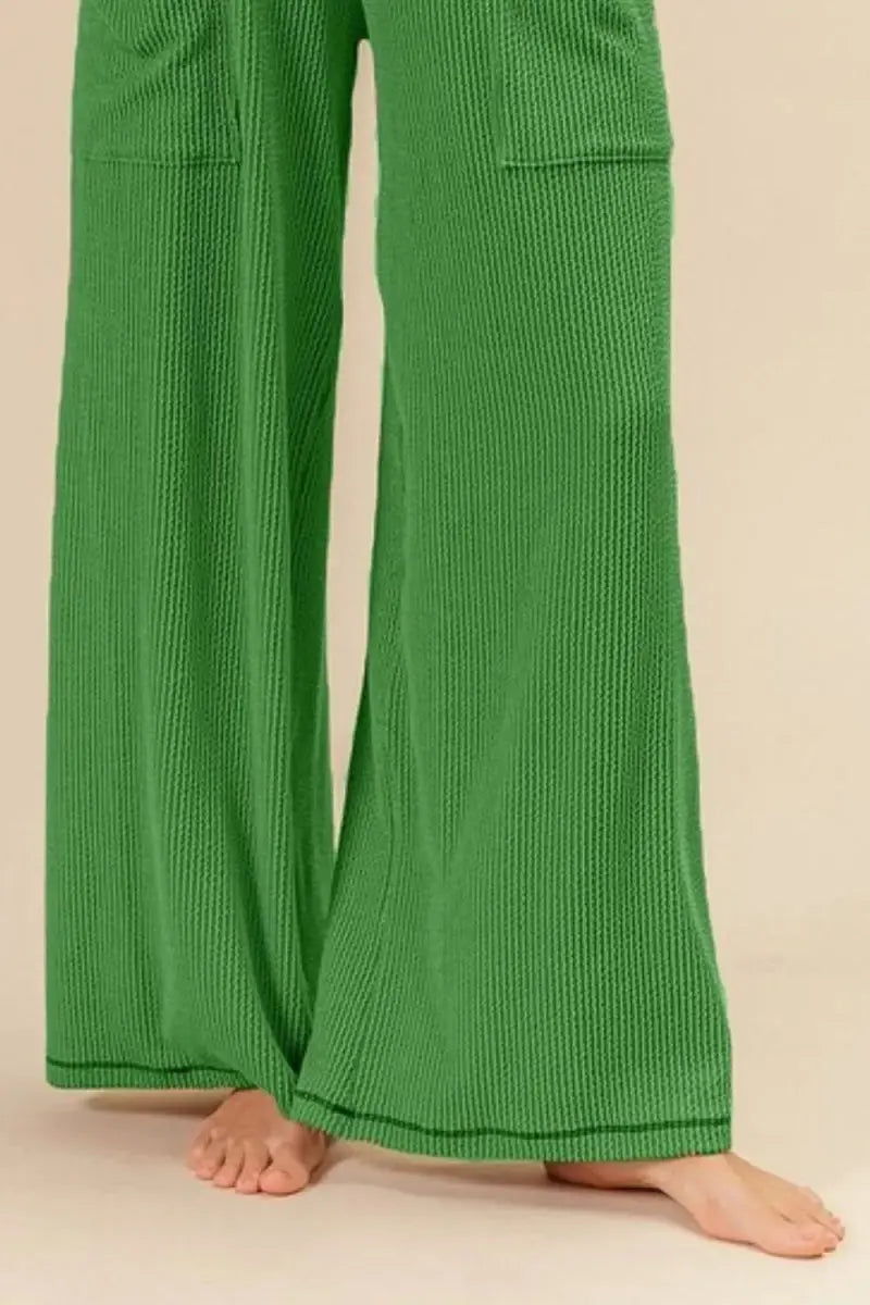 Trendsi 2Tone Ribbed Pants Women's Casual Everyday Pants Side Pockets Soft