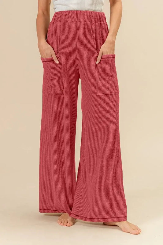 Trendsi 2Tone Corduroy Pants Women's Casual Everyday Bottoms w/ Pockets