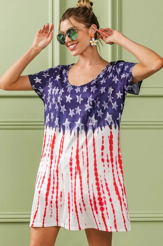 Tee Dress - American Flag Patriotic - Casual Mini Dress
