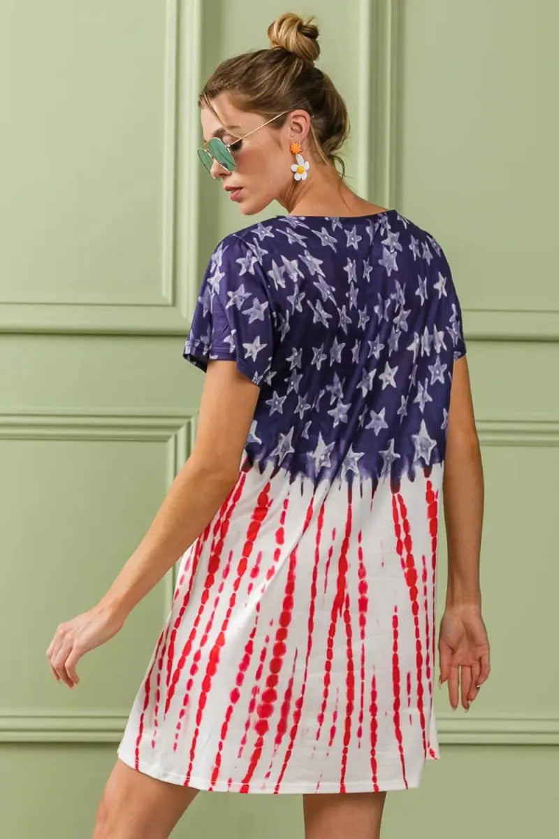 Tee Dress - American Flag Patriotic - Casual Mini Dress