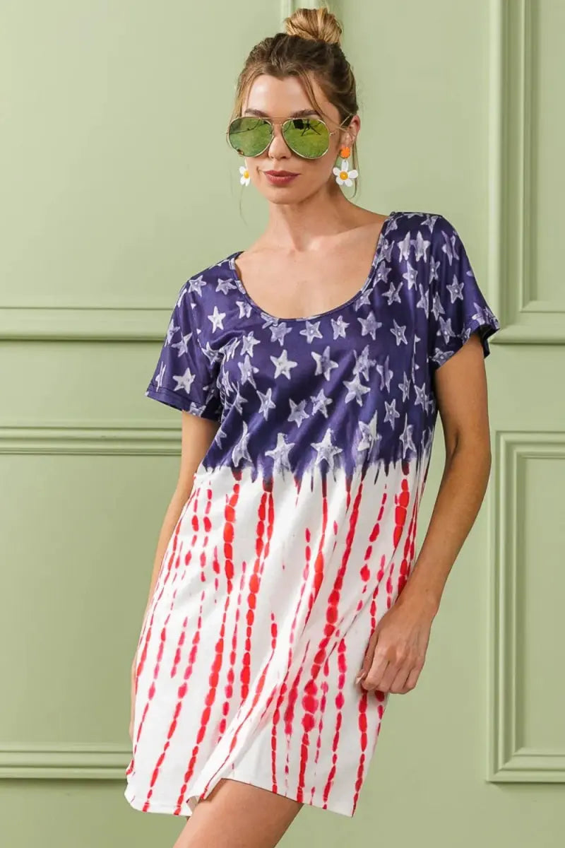 Tee Dress - American Flag Patriotic - Casual Mini Dress